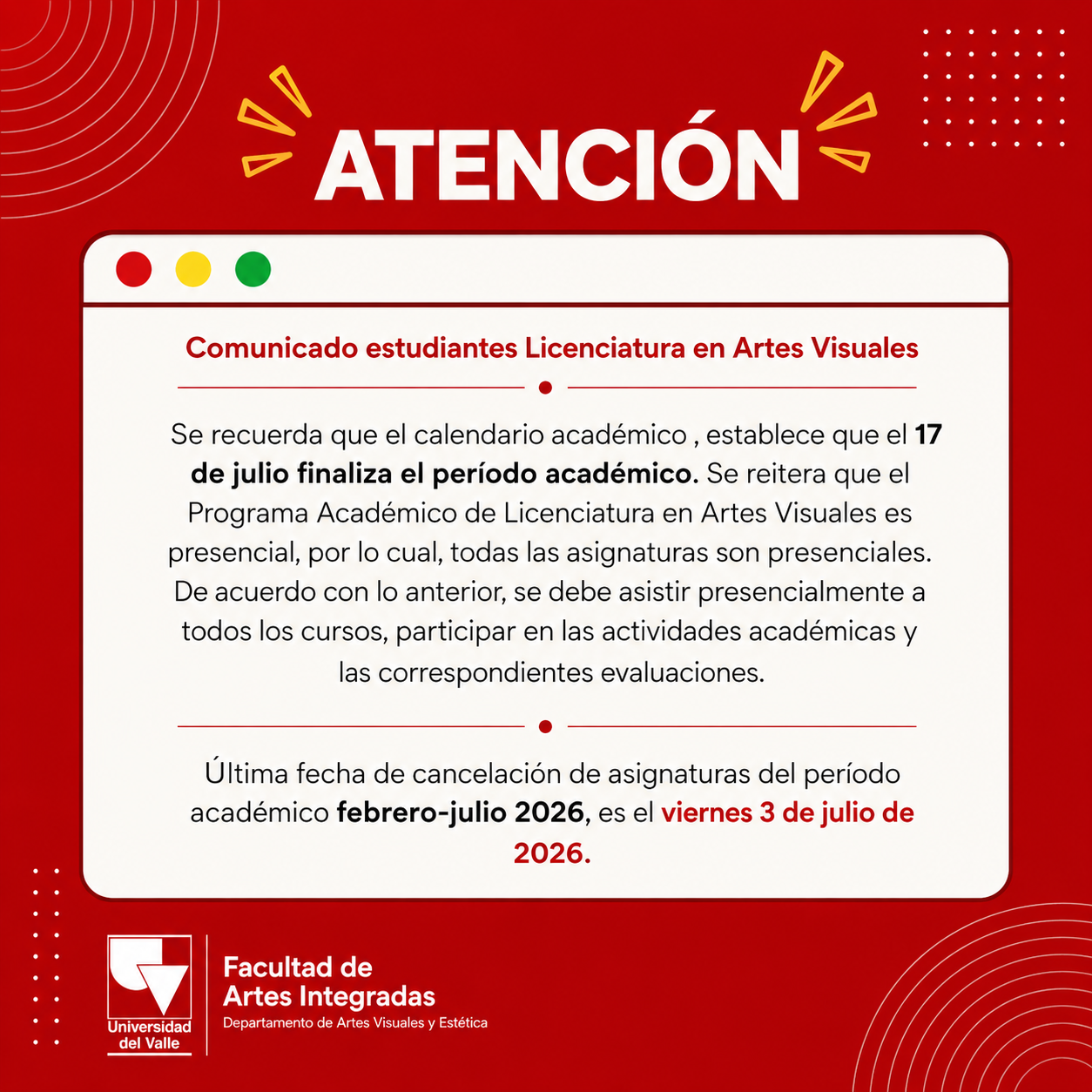 Comunicado estudiantes Licenciatura en Artes Visuales y Estética